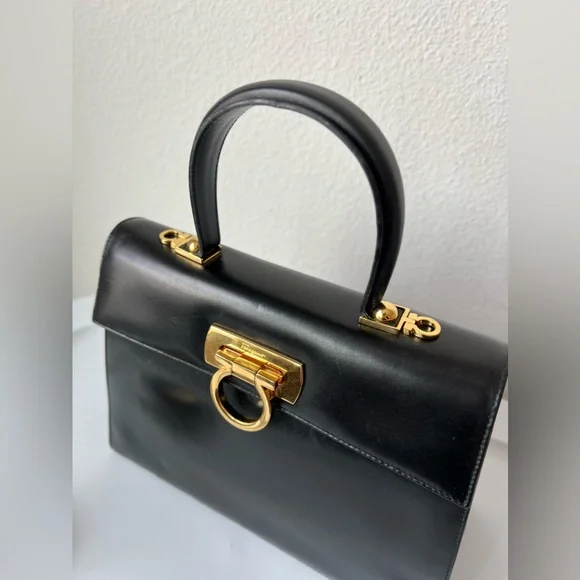 SALVATORE FERRAGAMO Iconic Top Handle Gancini Black Leather Crossbody Bag 212181 - Picture 14 of 16